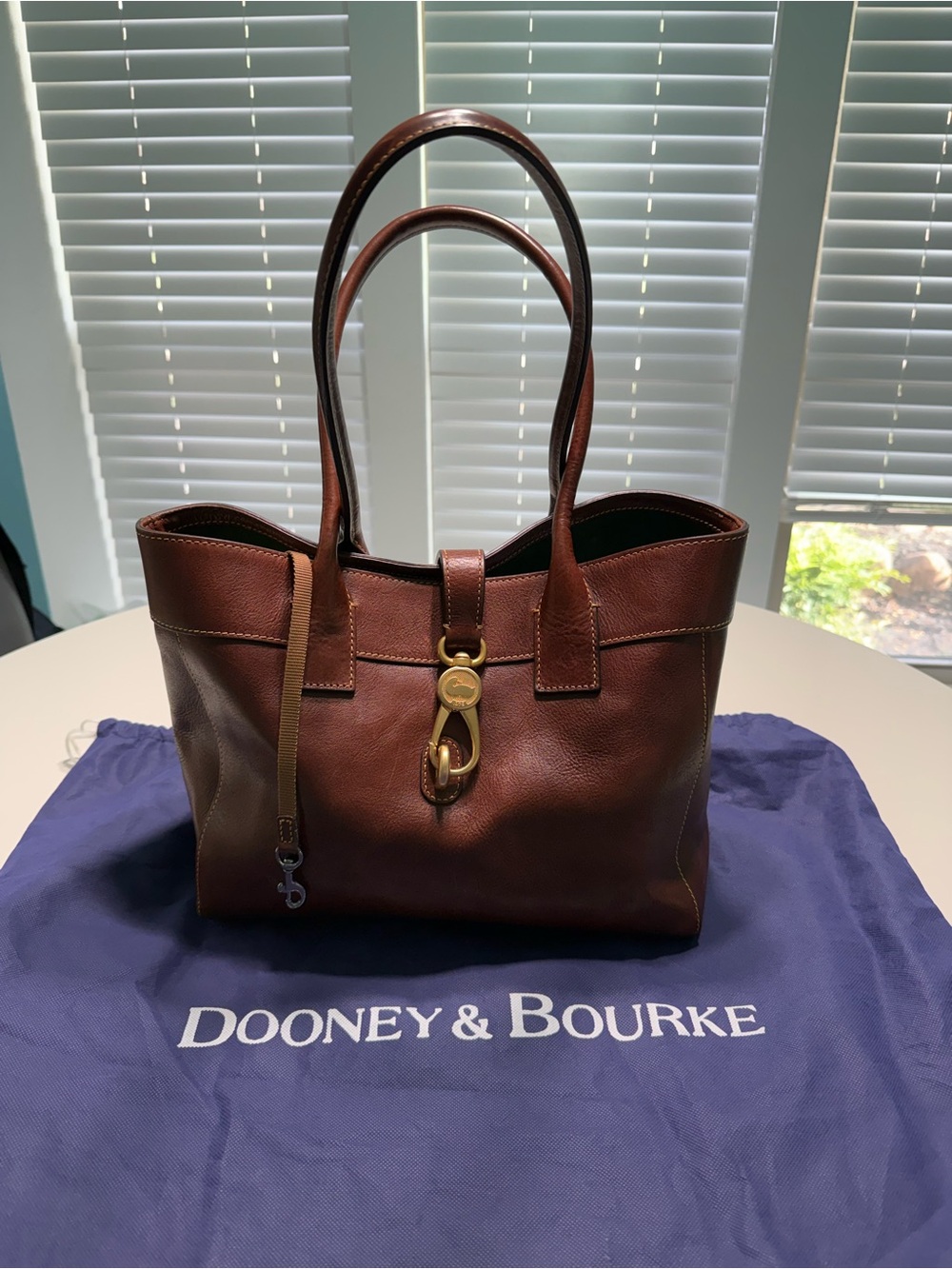 Dooney & Bourke Amelie Brown Florentine Leather Tote with Gold Hardware